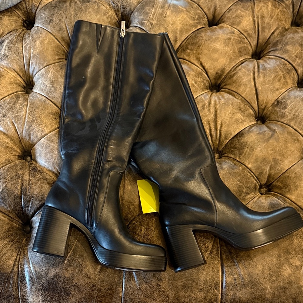 Gianni Bini Black Wide Calf Block Heel Boots